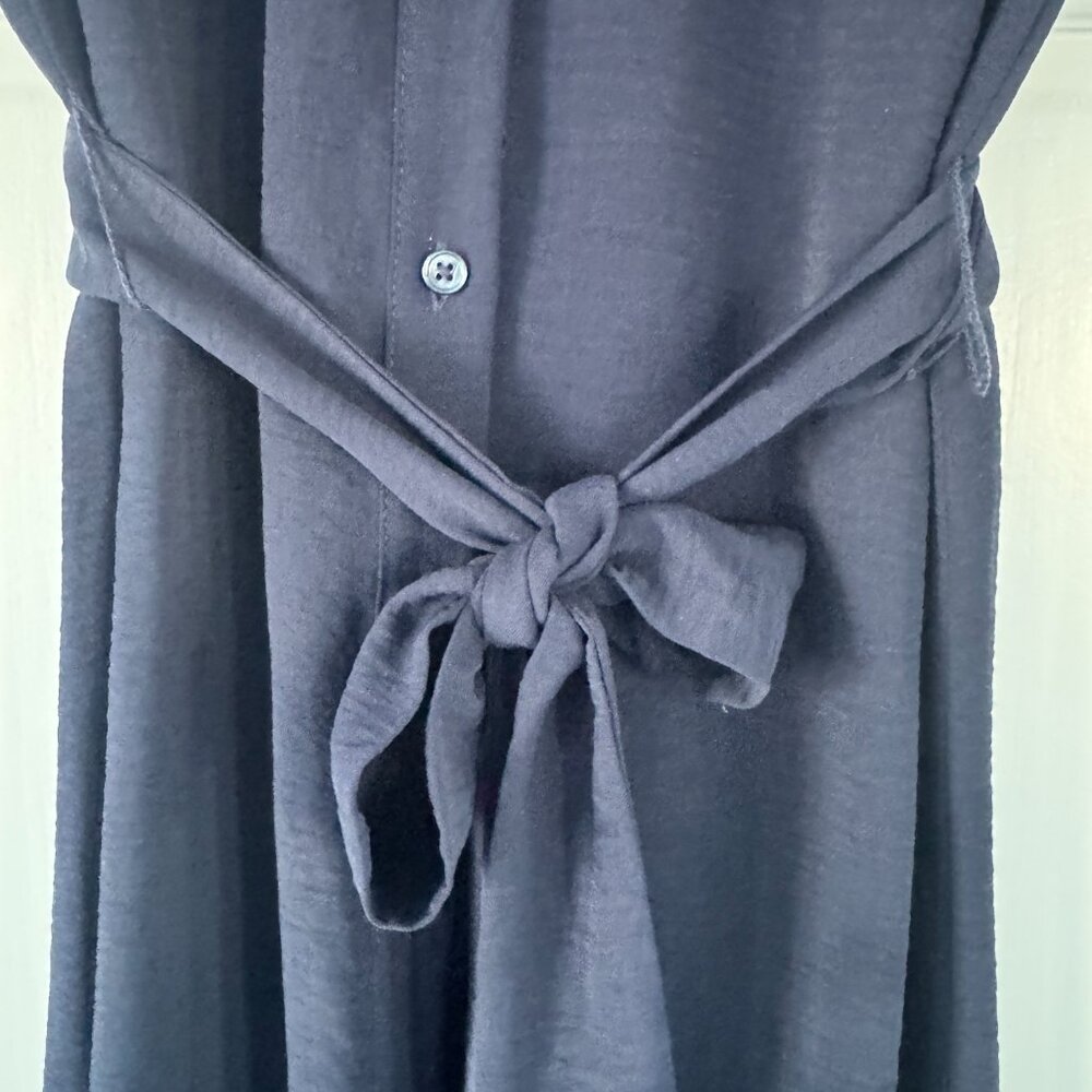 DKNY Navy Midi Shirt Dress Size 2 Belted Button Front Sleeveless Minimalist - Picture 6 of 10